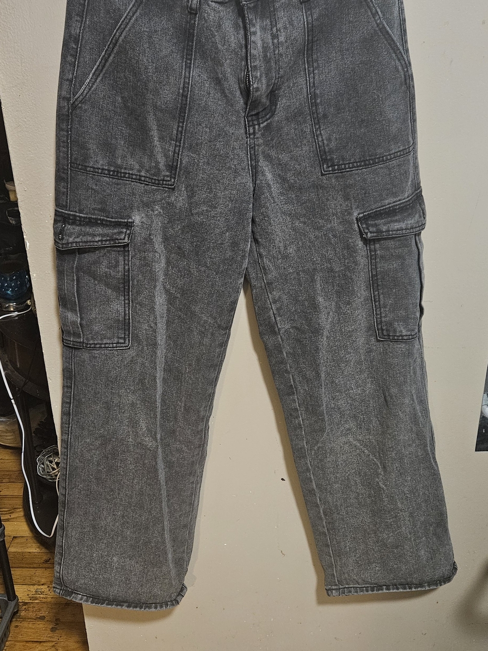 Womans Washed Black Cargo Pants - Classic Utility Style